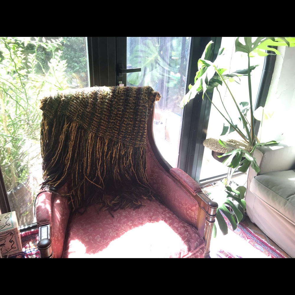 Mustard and wine colored throw